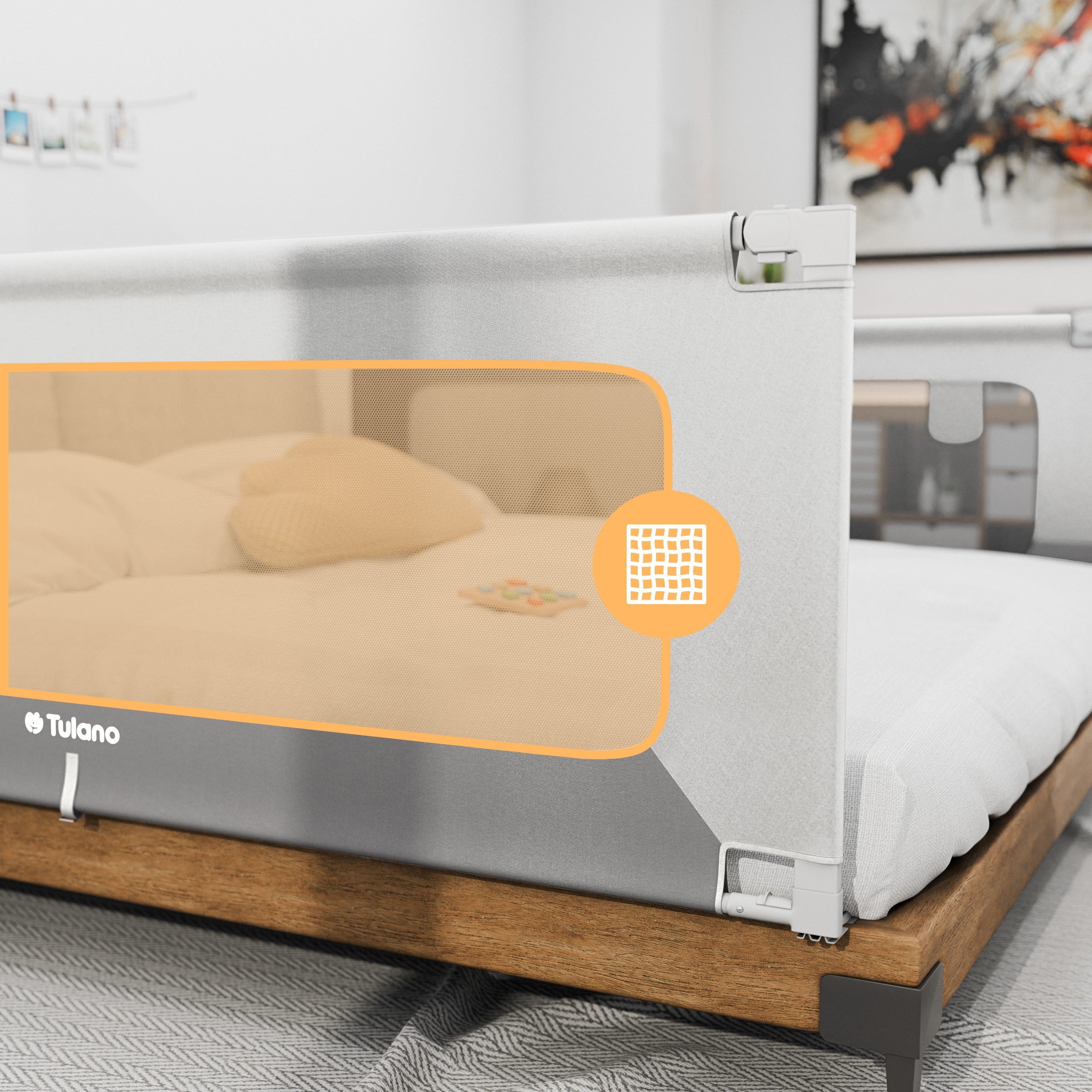 Veiligheidshek voor bed 140 cm Tulano Cover 44 Wit-Grijs