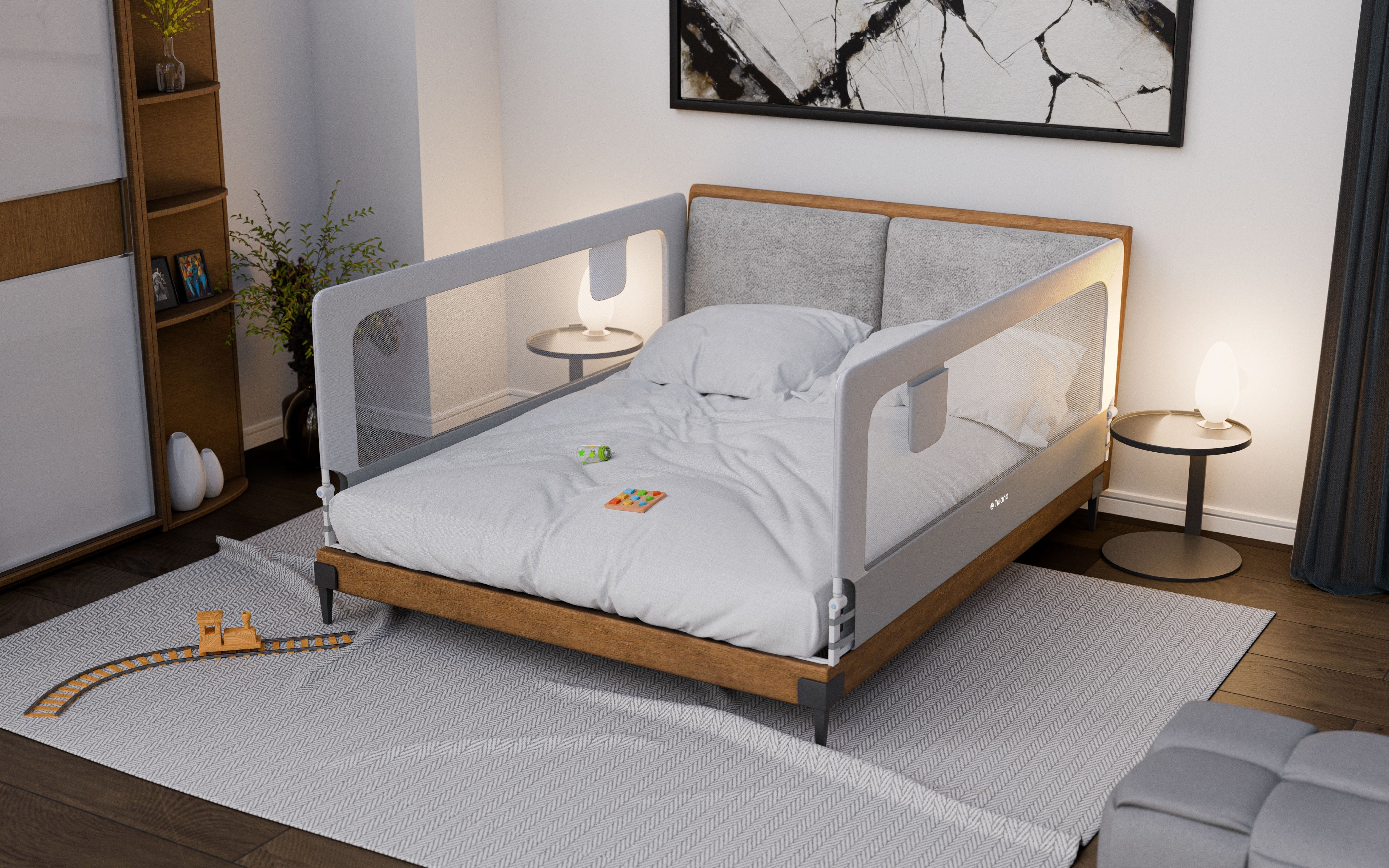 OUTLET Veiligheidshek voor bed 200cm Tulano Cover 30 Wit-Grijs