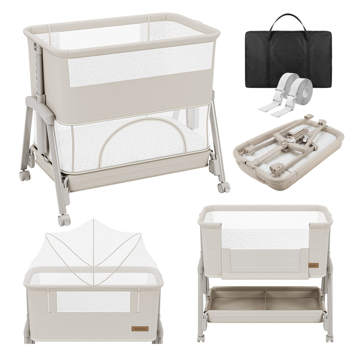 Aanschuifbedje en campingbedje 4-in-1 Tulano Dream 55 Beige