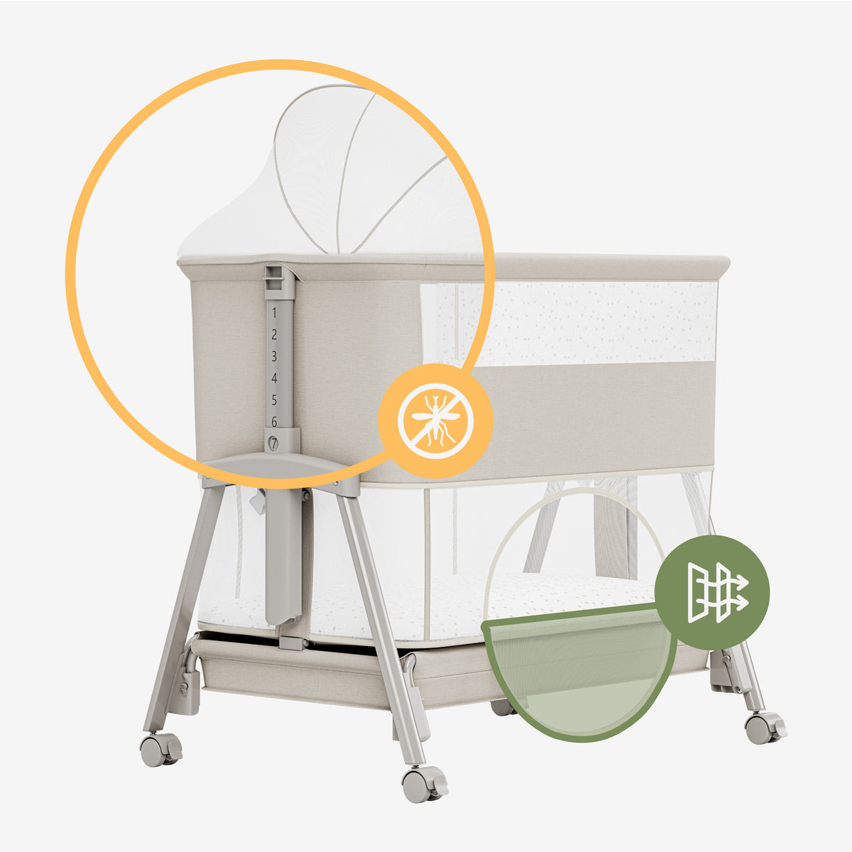 Aanschuifbedje en campingbedje 4-in-1 Tulano Dream 55 Beige