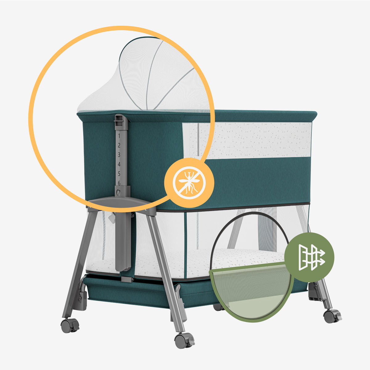 Aanschuifbedje en campingbedje 4-in-1 Tulano Dream 55 Green