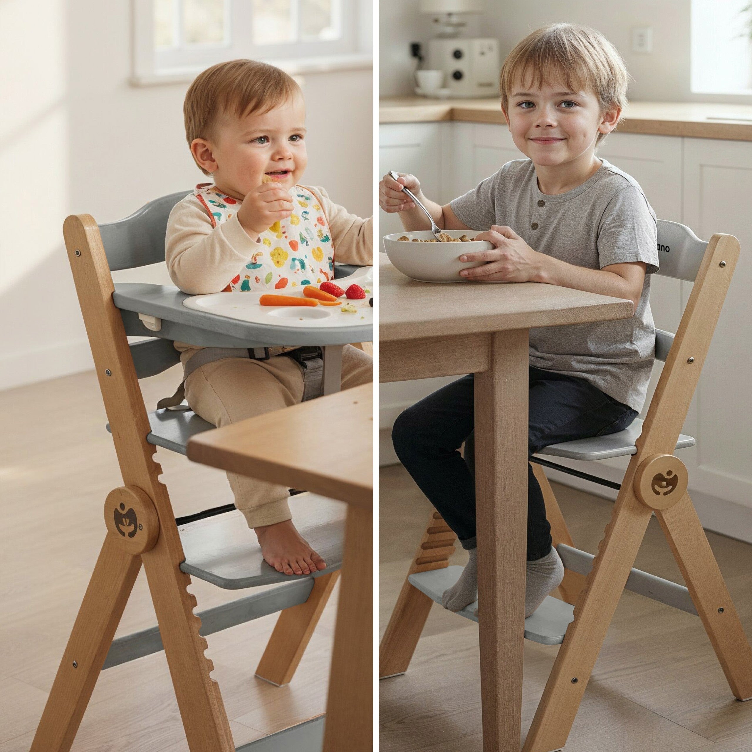 OUTLET Tulano Morsel 45 Houten voederstoel Natural-Grijs
