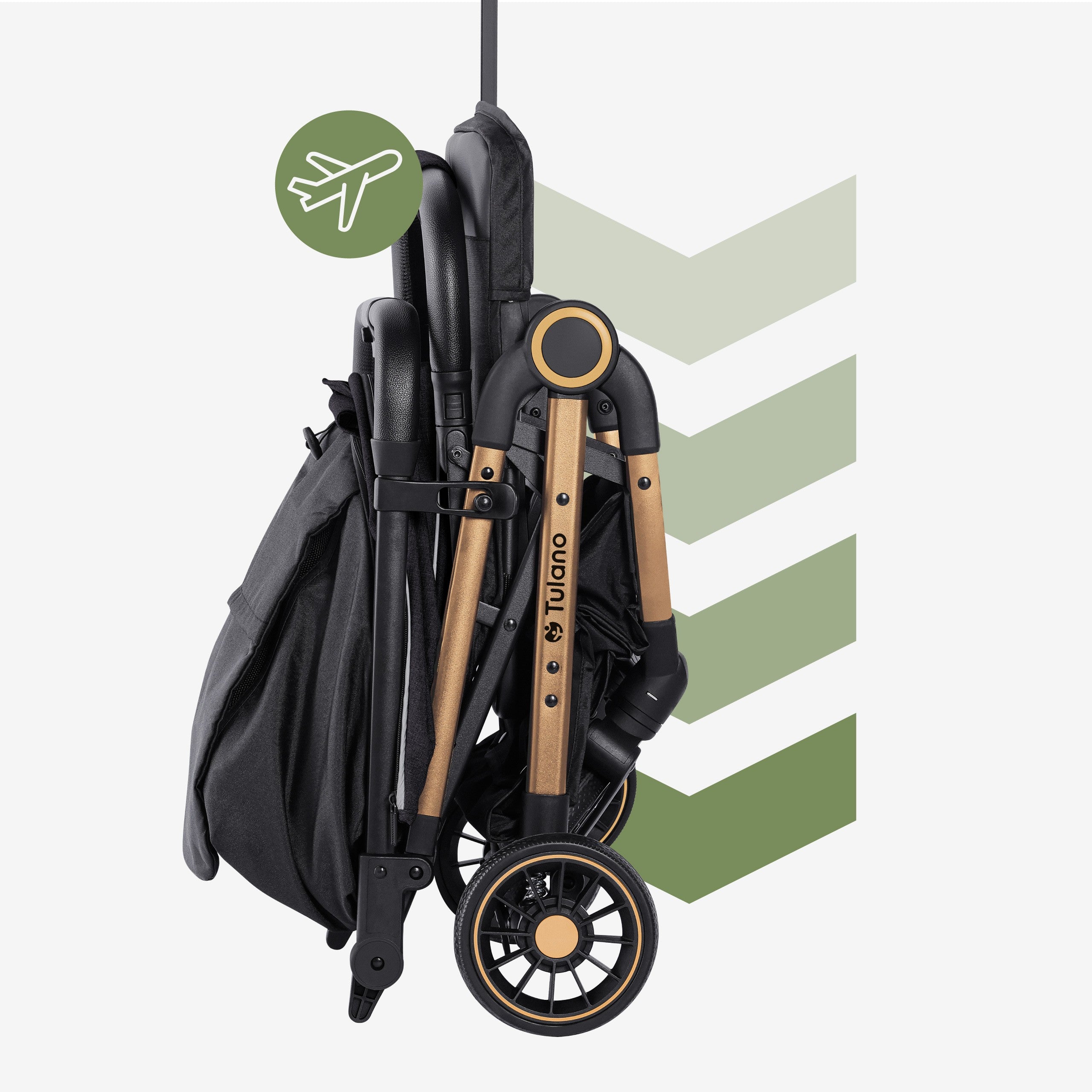 Tulano Milan Goud-Zwart opvouwbare kinderwagen tot 22 kg