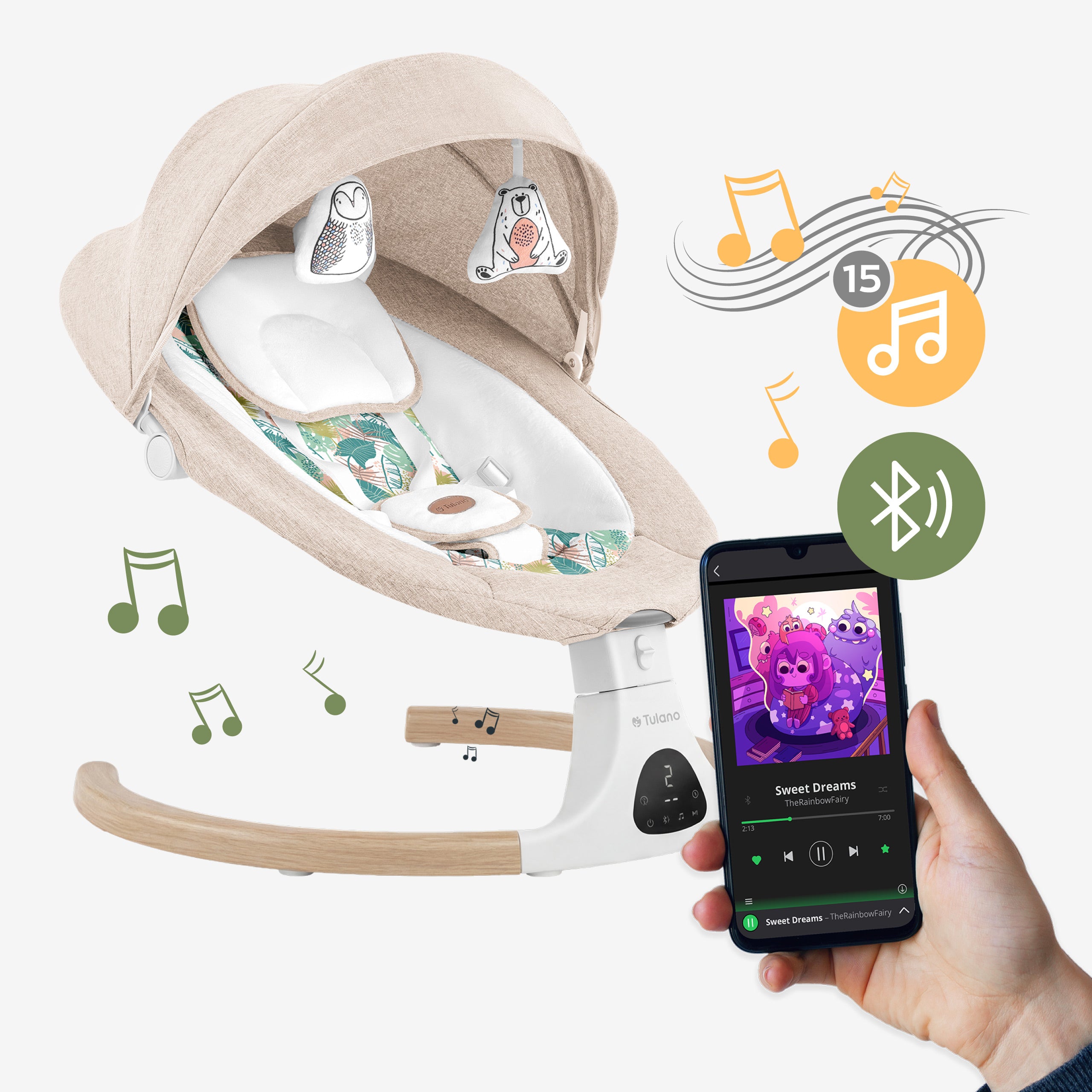 Ingebouwde melodieën en de mogelijkheid om muziek van je telefoon af te spelen