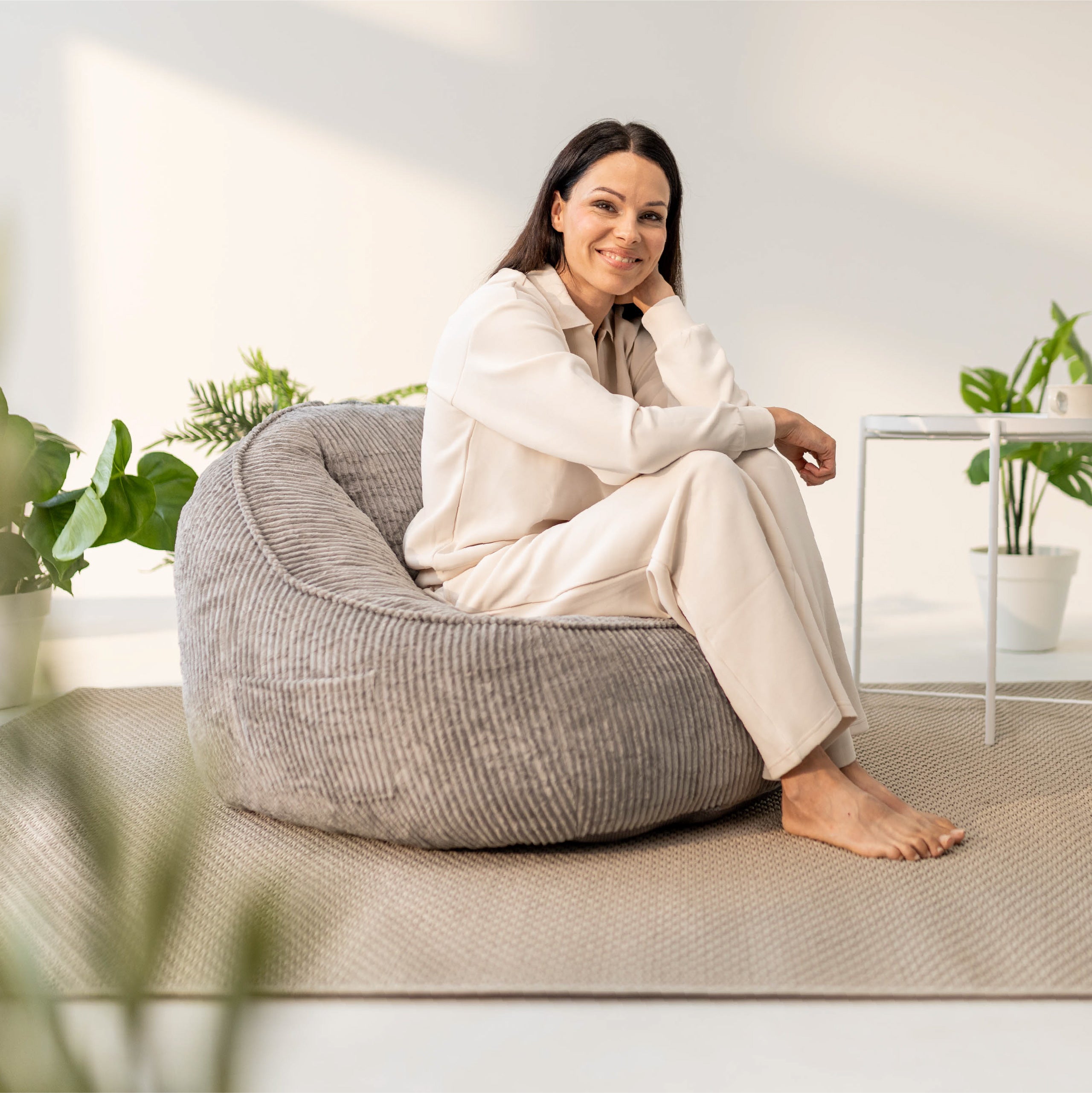 Corduroy poef stoel met rugleuning Mark Adler Comfy 4.0 Grey