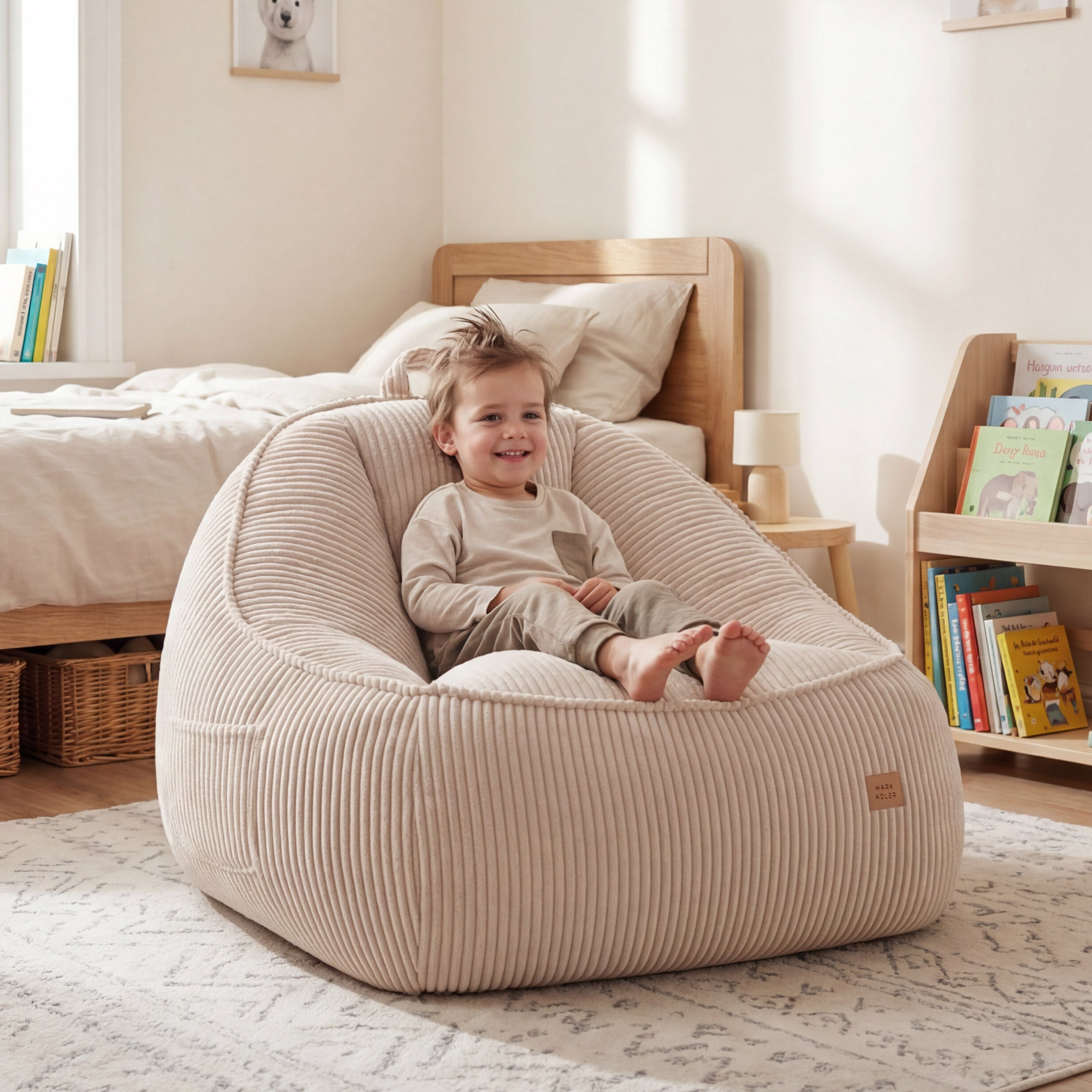 Corduroy poef stoel met rugleuning Mark Adler Comfy 4.0 Beige