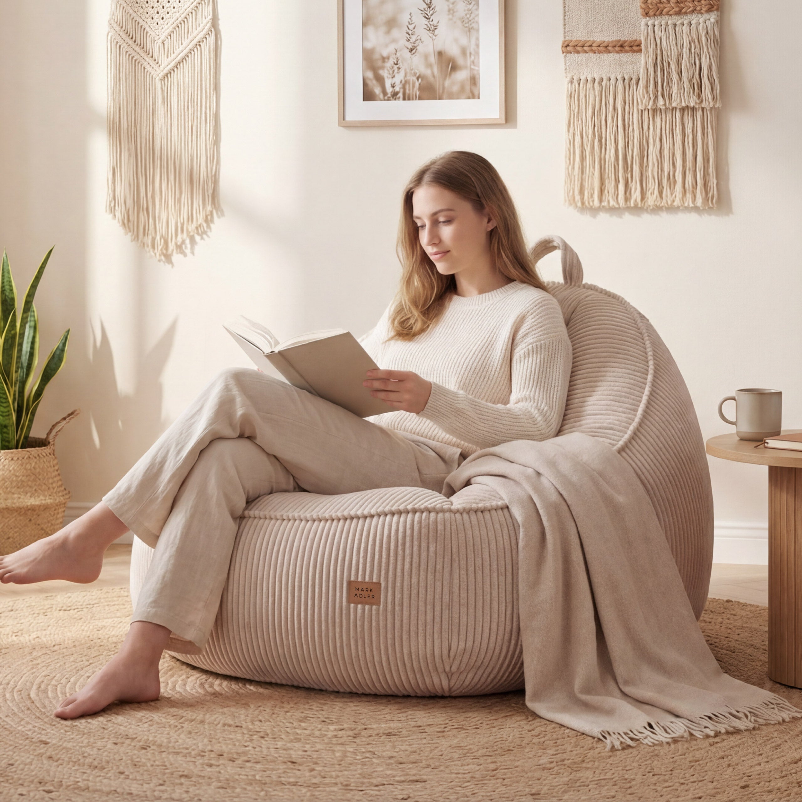 Corduroy poef stoel met rugleuning Mark Adler Comfy 4.0 Beige