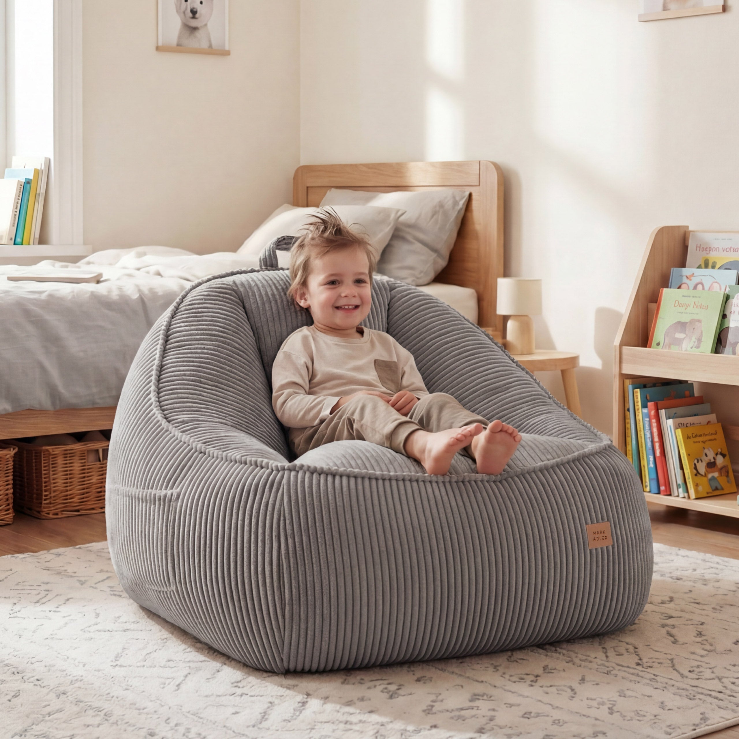 Corduroy poef stoel met rugleuning Mark Adler Comfy 4.0 Grey