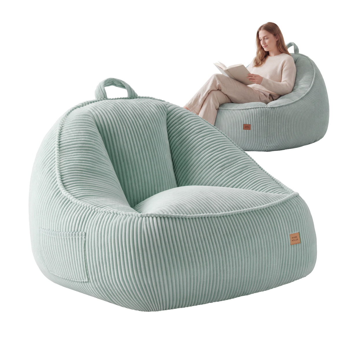 Corduroy poef stoel met rugleuning Mark Adler Comfy 4.0 Sage