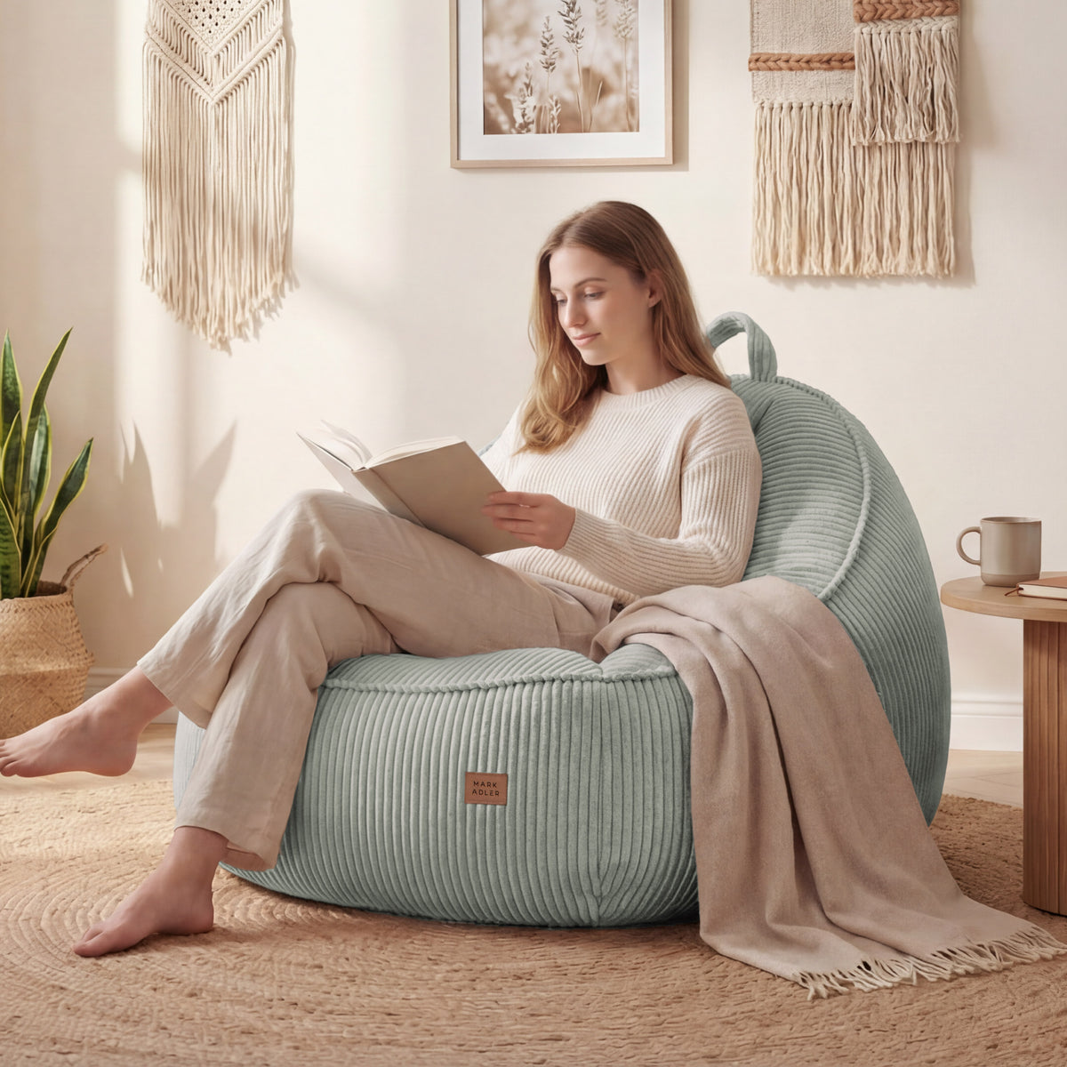 Corduroy poef stoel met rugleuning Mark Adler Comfy 4.0 Sage
