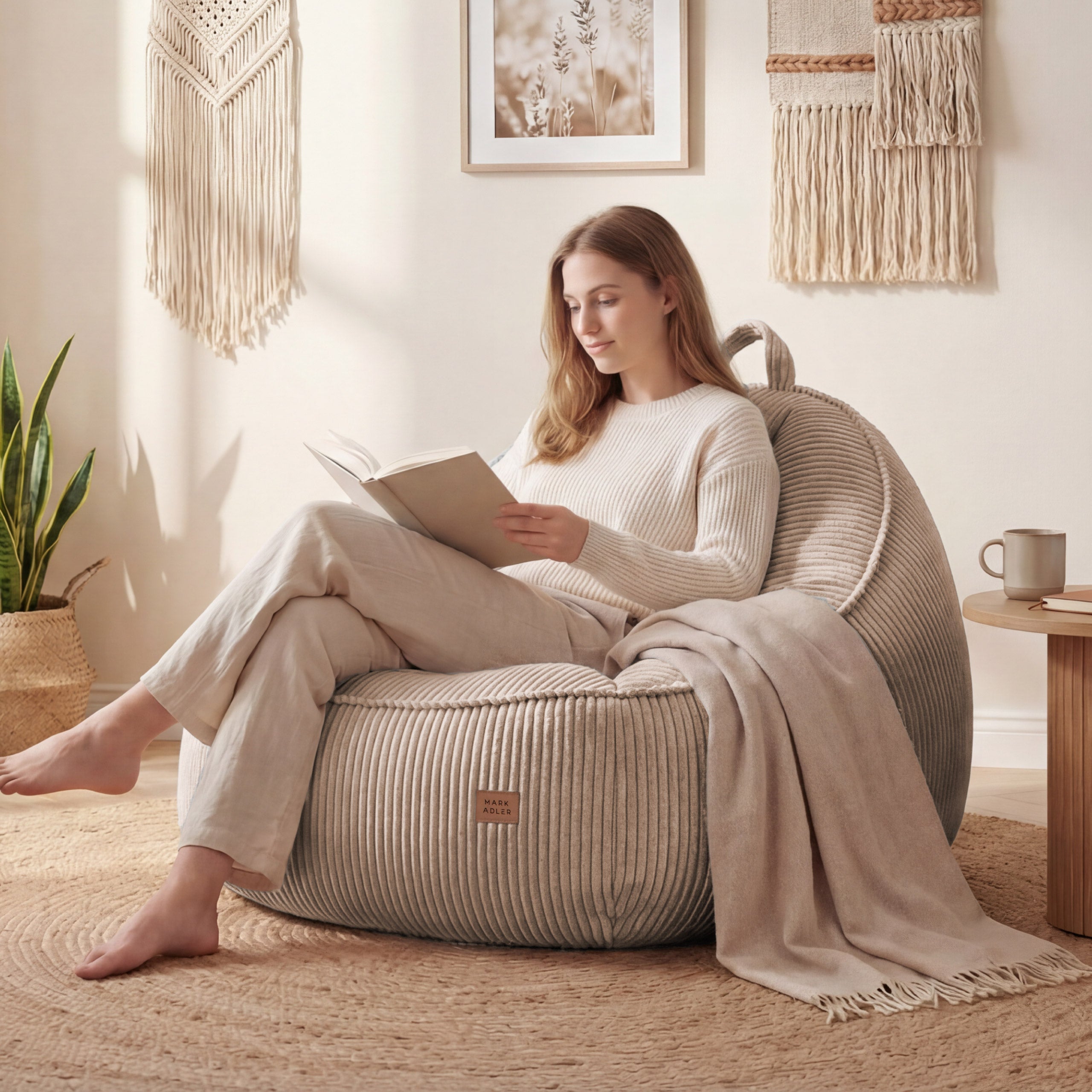 Corduroy poef stoel met rugleuning Mark Adler Comfy 4.0 Taupe