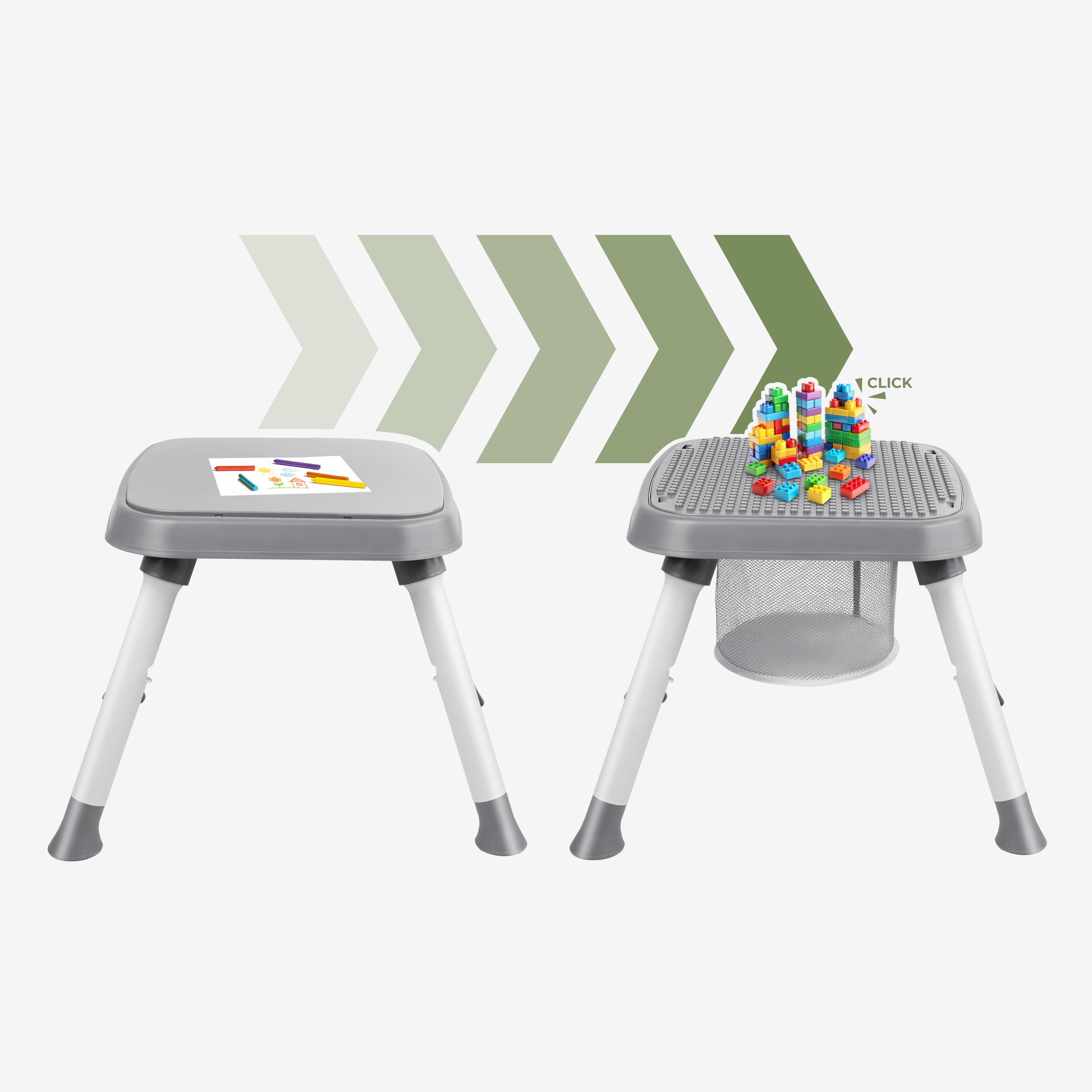 Tweezijdige tafel met speelgoedmand