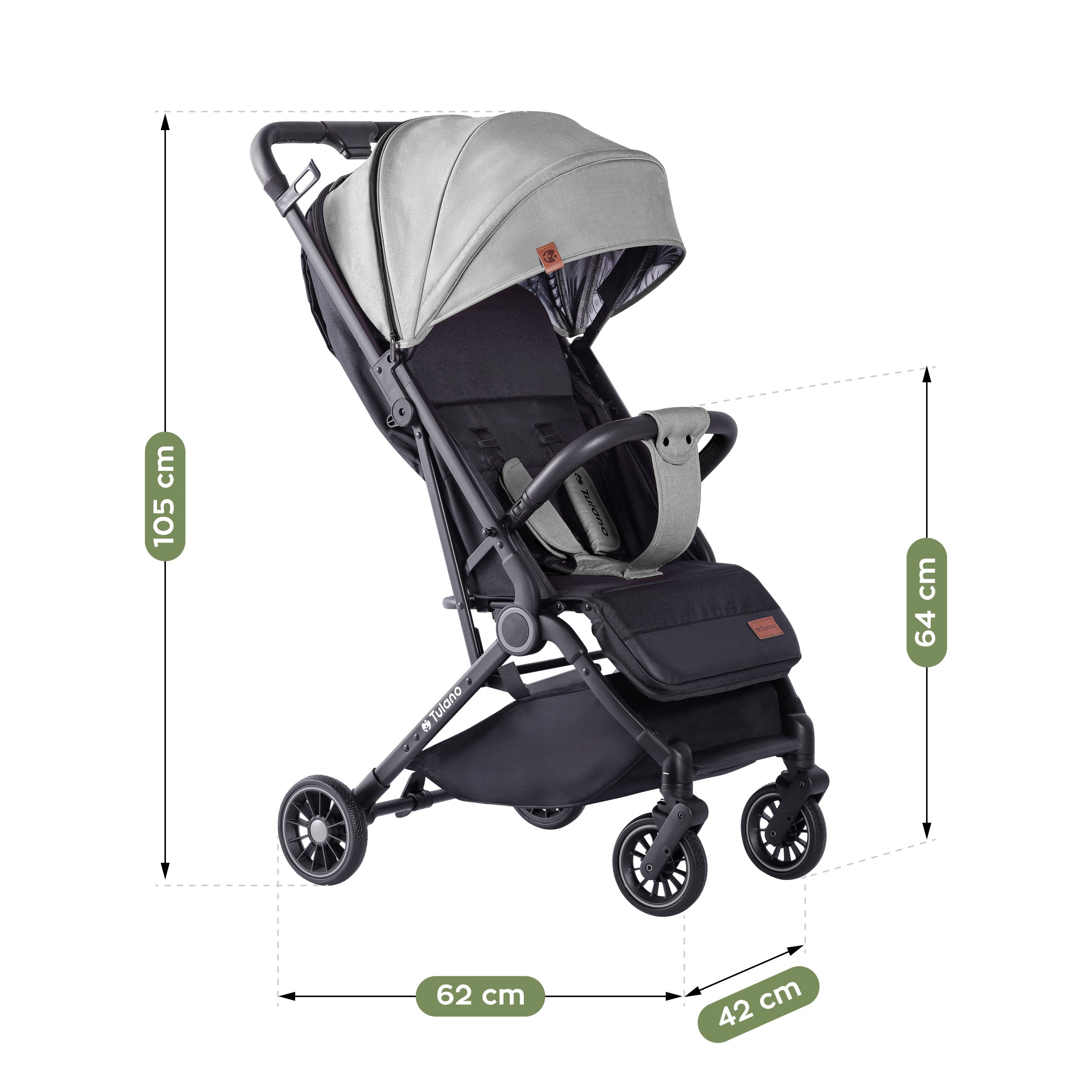Tulano Milan grijs-zwarte kinderwagen opvouwbaar tot 22 kg