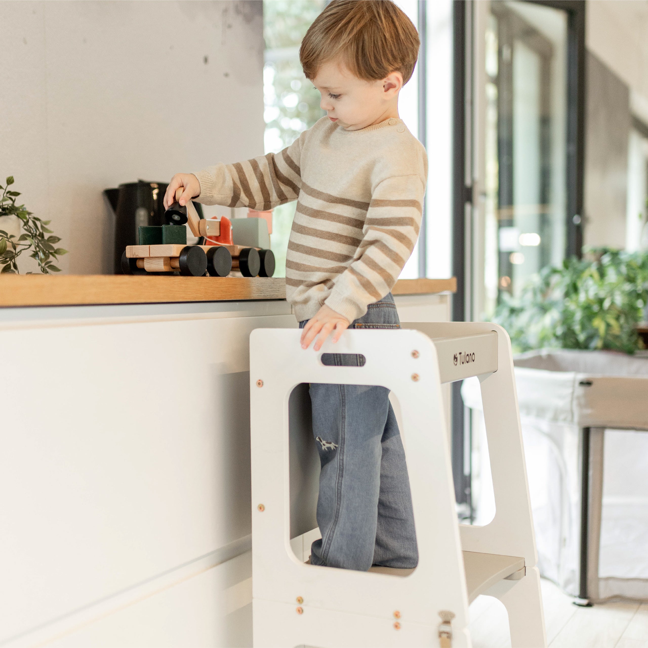 Kinder 3-in-1 keukenhulp Tulano Mooby 35 Wit-Naturaal