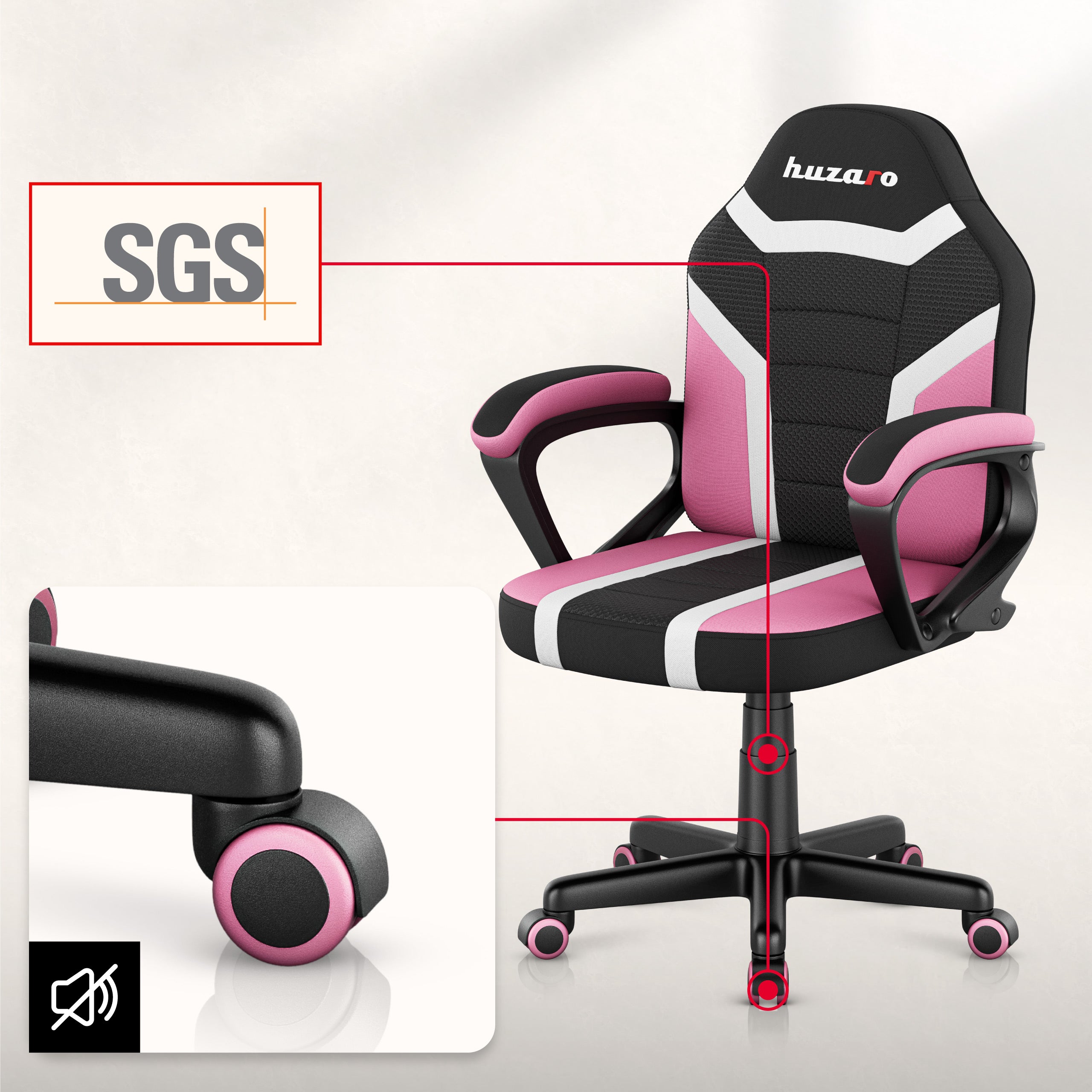 HUZARO RANGER 1.0 Roze Mesh Kinderstoel Gaming