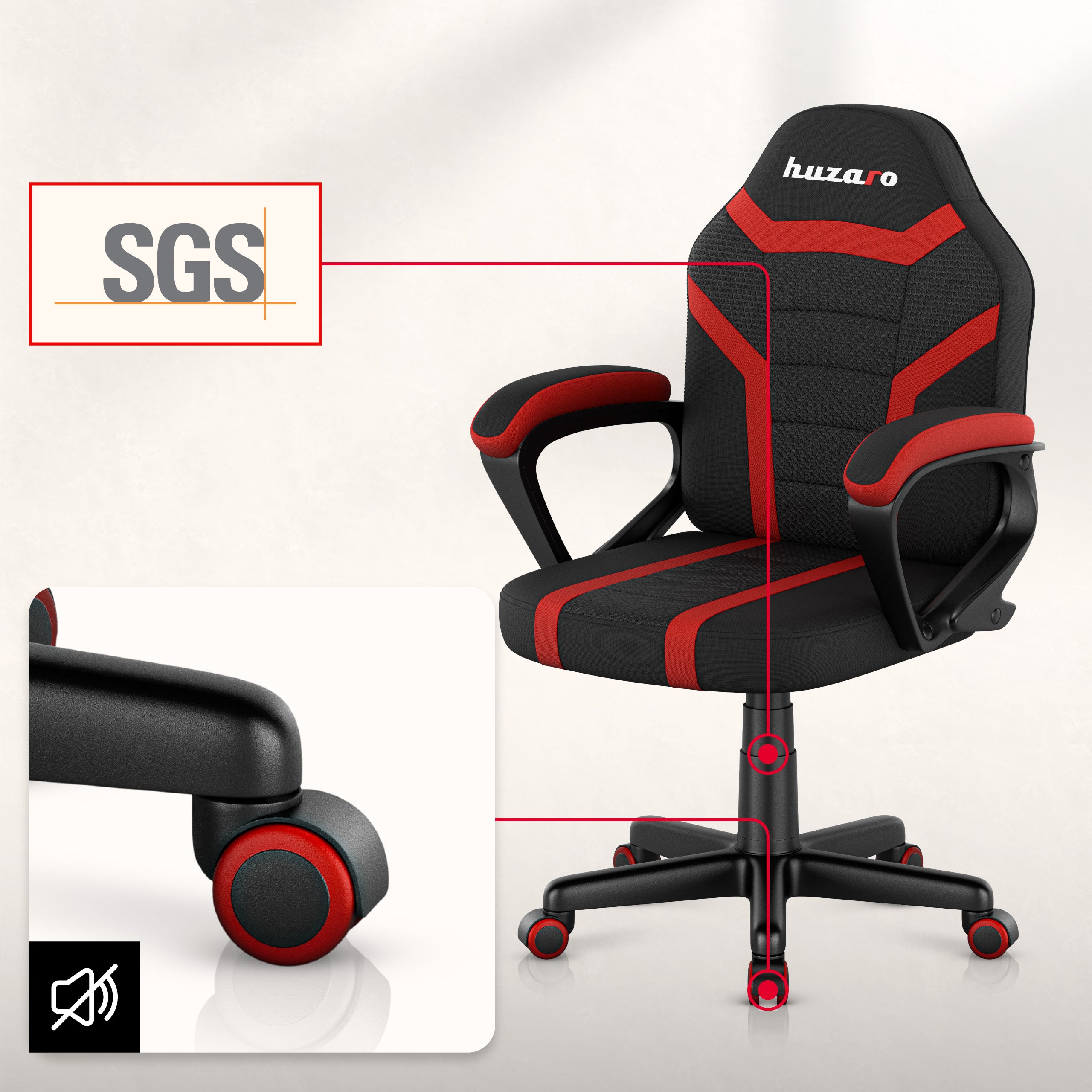 HUZARO RANGER 1.0 Rode Mesh Kinderstoel voor Gaming