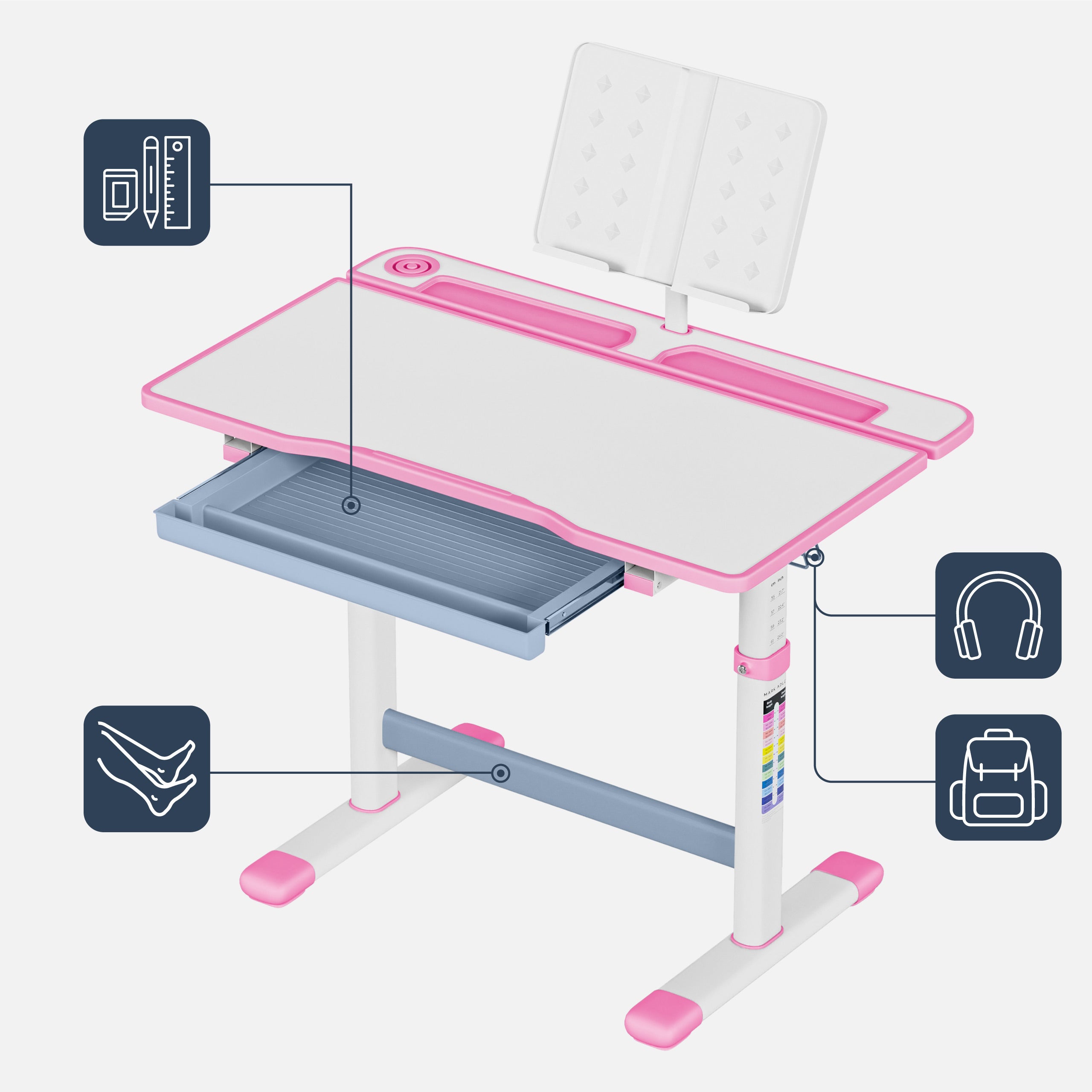 Ergonomisch kinderbureau Mark Adler Studie 3.0 Roze 66 cm